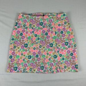 Wild Fable Light Neon Floral Notch Front‎ Seamed Denim Mini Skirt size 0